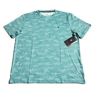 Spyder Swim Rash Guard Surf Sand Sun UPF 30+ Short Sleeve Blue Camo Shirt Size L